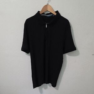 Perry Ellis Black Ribbed Stretch Polo